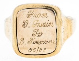 9kt Gold Ring - Reverse Masonic Signet 5.8 Grams