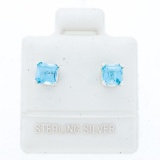 Sterling Silver Genuine Blue Topaz Princess Cut Earrings, 1ct.