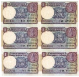 Government of India One Rupee - 6 in Sequence UNC