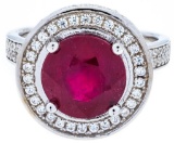 925 Sterling Silver Ring, Round Cut Natural Ruby 2.87 Ct & 65 Natural CZ's.Appraised $905.00
