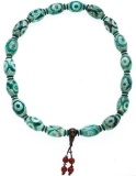 Hand Made Chinese Oval Bead Necklace, Hand Painted, Turquoise & Bronze Bead Spacers, Fancy Coral