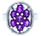 Sterling Silver Ring,1.47ct Natural Oval cut Amethysts. Appraisal $475.00