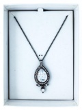 MM Crystal Necklace, Pear Cut Swarovski Crystal Pendant, Black Gold Plated.