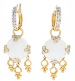 14kt Yellow Gold Hand Made Fancy Earrings w/ Lever Back Drop Earrings, 2 Checker top round cut Prong