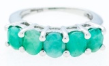 Sterling Silver Ring- 5 Oval Cut Genuine Natural Emeralds