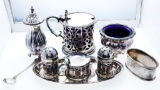 Grouping of Mixed Silver Dishes, Cruet Set, Napkin ring Etc.