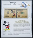 Disney Mickey Mouse 24kt Gold Gilded Collectible Million Dollar Note on Giclee Art Card Display