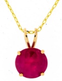 10kt Gold Pendant Sterling Silver Gold Plated Chain & 2.65ct Round Cut Ruby. Appraisal :$870.
