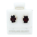 925 Sterling Silver Oval cut Genuine Garnet Earrings