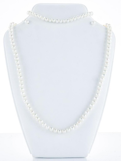 FW Pearl Neckless & Bracelet Set - Princess Length 17' Necklace & 7.5" Bracelet, w/14kt Gold