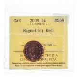 Canada 2009 One cent Magnetic RED MS64 ICCS