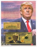 President Donald J. Trump 24kt Gold Foil Collectible $100 Replica on Giclee Art Card Display