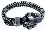 Black Stainless Steel Bracelet w/ Fancy Skull Clasp