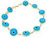 14kt Gold Bracelet - Blue Evil Eye Design 6013 Grams