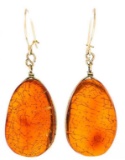 Estate 14kt Gold Drop Amber Earrings