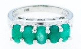 Sterling Silver Ring - 5 Oval Cut genuine Natural Emeralds