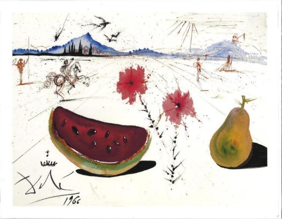 Salvador Dali (1904-1989) "pasteque et poire dans un paysage ampurdanais" 11x17 Limited Edition