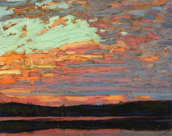 Tom Thomson. "Sunset Sky" 8x10 On ' Wood Panel ' Canadian Art Collection