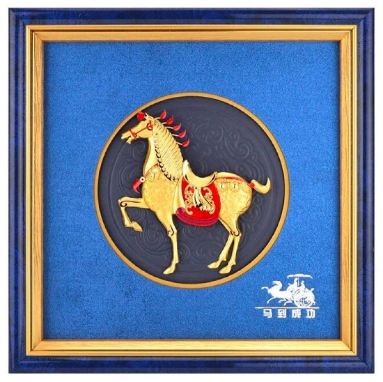 Gold Art Into Life 24kt Gold Leaf Painting Sculpture Horse, Gallery Framed, With certificates of