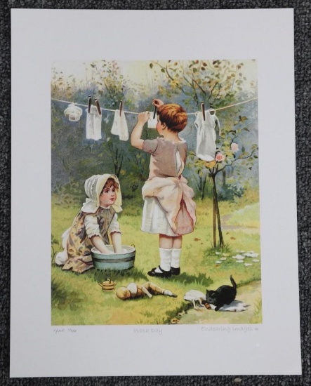 "Endearing Images" "Wash Day" Litho. RARE Number 1- NAC (Approx. 9 x 11" Unframed.)