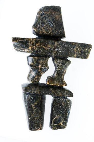 Inuk Artist - ISSAK OQUTAQ of Cape Dorset - Hand Carved Stone Sculpture - "INUKSHUK" 10"H x 6" W x