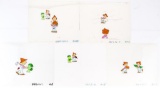 5 Pc. Collection of Original Studio Cartoon Sericells, Reverse Hand Painted w/ Pencil Sketches. 10 x