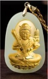 Buddha of The Void - 18kt Gold Inlaid Jade & Tian Jade Pendant & Bead Necklace. 15 Grams