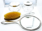 Sterling Silver 4pc Dresser Set - Mirror, Brush & 2 Comports