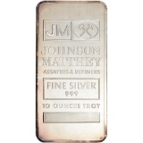 Vintage JM Johnson Matthey .999 Fine Silver 10 oz. Bar, Serialized, JM Logo on The Back