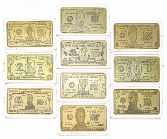 7 pc Collection USA Gold Replica Bars -Gold Clad