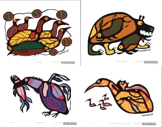 Norval Morrisseau (1931-2007) Art Folio No. 6 - 4 images, 11 x14" Giclees, Plate Signatures, Matched