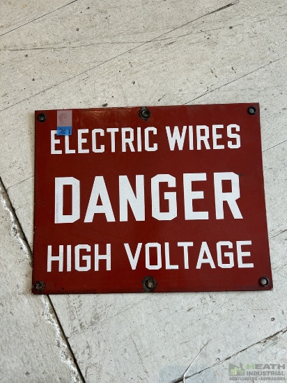 1930S Red Porcelain Enameled Steel Danger Sign Fro