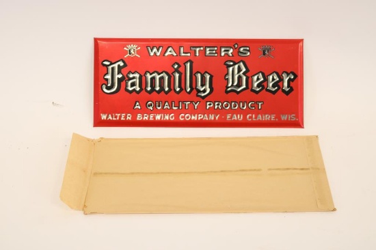 Walters Family Beer Tin over Cardboard Sign
