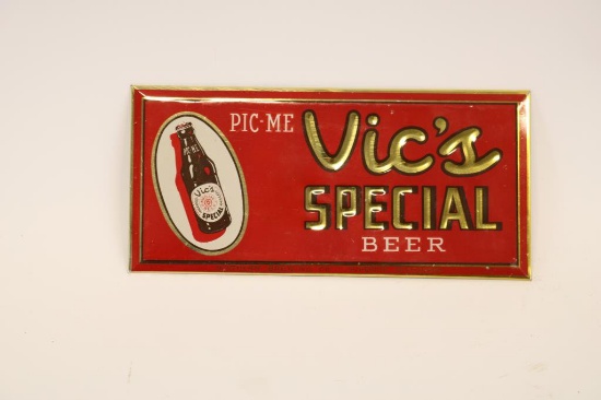 Vic's Special Tin Over Cardboard Beer Sign
