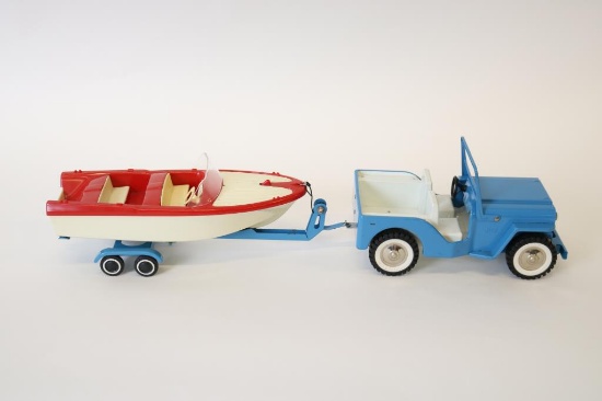Tonka  Toy Jeep With Boat & Trailer