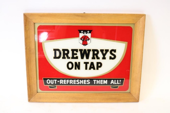 Drewrys On Tap Reverse on Glass Sign