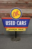 OK Used Cars Bull Nose Porcelain Dealership Sign