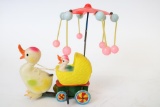 Japanese Celluloid Duck Pulling Chicks Toy
