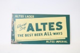 Altes Beer Tin Over Cardboard Sign