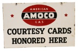 AMOCO Courtesy Cards Honored Here Porcelain Sign