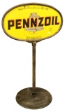 Pennzoil Porcelain Curb Sign W/ Original Base