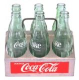 1950's Coca Cola Metal 6 Pack Carrier with Bottles