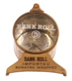 Bank Roll 5 Cent Cigar Tin With Glass Lid & Stand