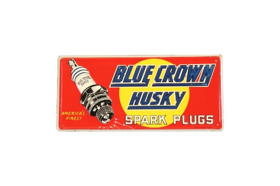 Blue Crown Husky Spark Plugs Embossed Tin Sign