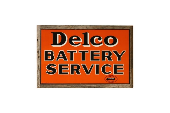 Delco Battery Service w/Logo Embossed Tin Sign