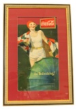 1930 Coca Cola Diminishing Logo Swimmer Girl Sign