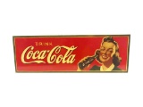 Drink Coca-Cola w/Lady Holding Bottle Masonite Sign