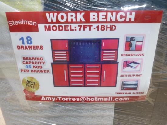 Unused Steelman 7ft Work Bench with 18 Drawers