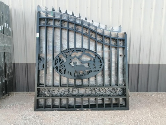 Unused Greatbear 14ft Bi-Parting Wrought Iron Gate with ''DEER'' Artwork
