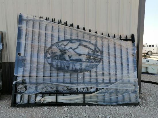 Unused Greatbear 20ft Bi-Parting Wrought Iron Gate with ''DEER'' Artwork